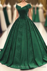 ball gown satin  lace v neck Semi Formal Prom dresses